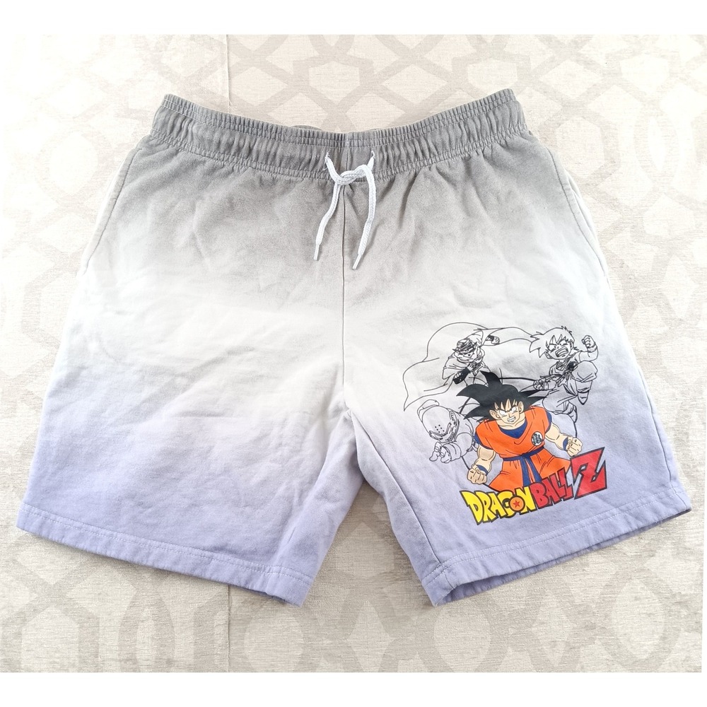 Dragon Ball Z Anime Graphic Shorts Men's‎ M Ombre Grey Drawstring Casual